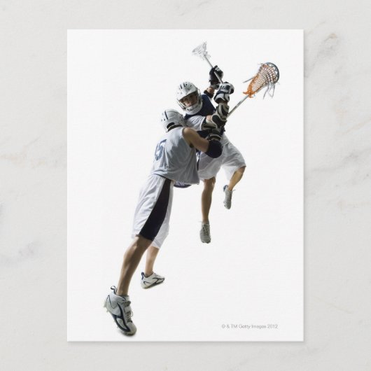 Twee jonge mannen die lacrosse spelen 2 briefkaart (Voorkant)