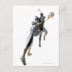 Twee jonge mannen die lacrosse spelen 2 briefkaart