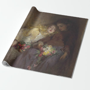Twee jonge meisjes die naar huis terugkeren cadeaupapier