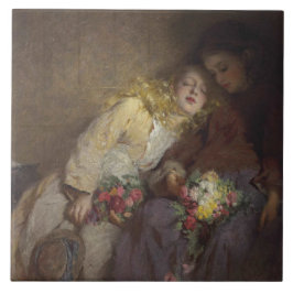 Twee jonge meisjes die naar huis terugkeren tegeltje