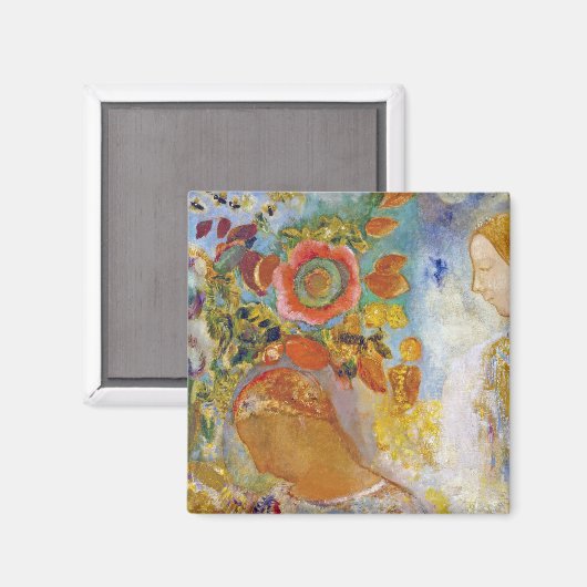 Twee jonge meisjes onder Flowers, Redon Magneet (Voorkant / Achterkant)