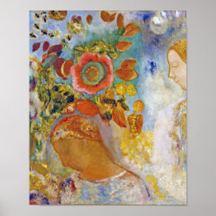 Twee jonge meisjes onder Flowers, Redon Poster