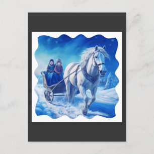 Twee jonge meisjes op een besneeuwde slee rijden briefkaart