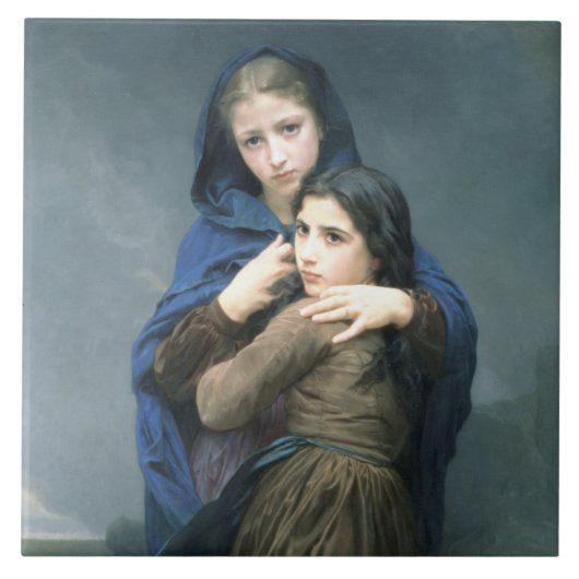 Twee jonge meisjes ver van huis (door W.A. Bouguer Tegeltje (Voorkant)