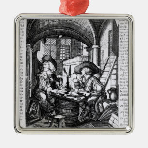 Twee jonge noblemen die roken, een pro-roken metalen ornament