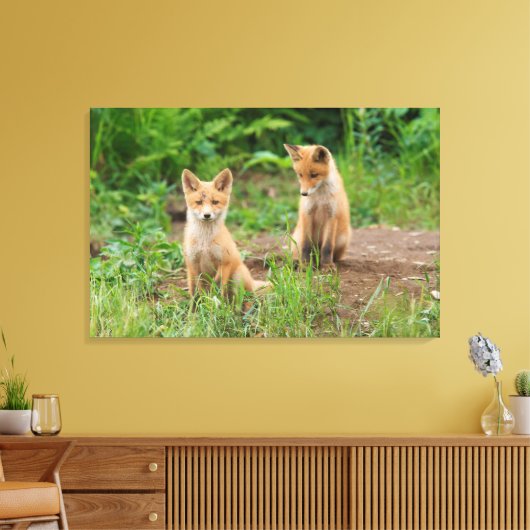 Twee jonge rode koeien in de Natuur Canvas Afdruk (Insitu (Woonkamer))