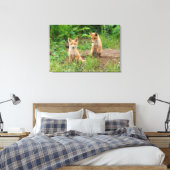 Twee jonge rode vossen in de natuur canvas afdruk (Insitu (Slaapkamer))