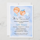 Twee jongens: Blue Sky Clouds baby shower-uitnodig Kaart (Voorkant)