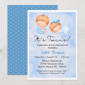 Twee jongens: Blue Sky Clouds baby shower-uitnodig Kaart (Voorkant / Achterkant)