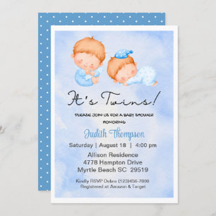 Twee jongens: Blue Sky Clouds baby shower-uitnodig Kaart