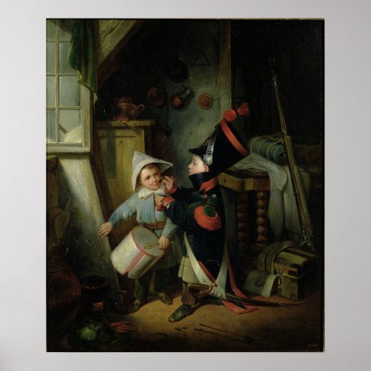 Twee jongens die zich verkleden als soldaten poster (Voorkant)