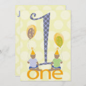 Twee jongens eerste uitnodiging op verjaardag (Voorkant / Achterkant)