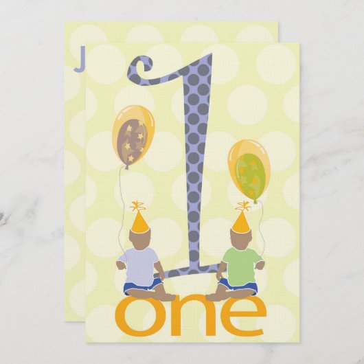 Twee jongens eerste uitnodiging op verjaardag (Voorkant / Achterkant)