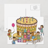 Twee jongens en drie meisjes op een feestje briefkaart (Voorkant / Achterkant)