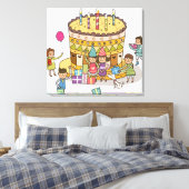 Twee jongens en drie meisjes op een feestje canvas afdruk (Insitu (Slaapkamer))