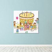 Twee jongens en drie meisjes op een feestje canvas afdruk (Insitu (Houten vloer))