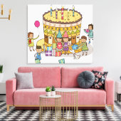 Twee jongens en drie meisjes op een feestje canvas afdruk (Insitu (Woonkamer))