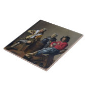 Twee jongens en een meisje die muziek maken (muzik tegeltje (Zijkant)