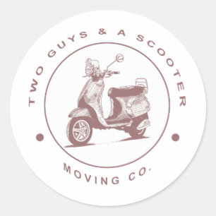 Twee jongens en een scooter verhuizen co. ronde sticker