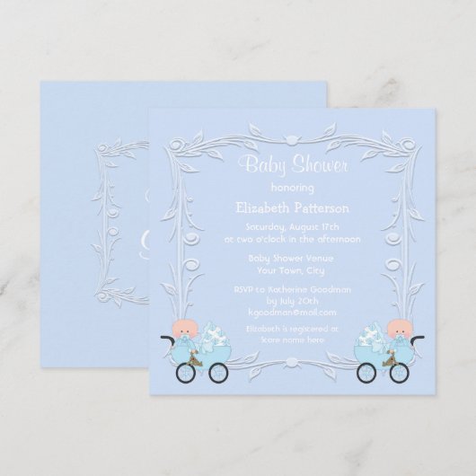 Twee jongens in Carriages Blue Baby shower Kaart (Voorkant / Achterkant)