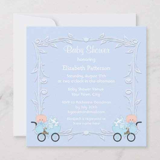 Twee jongens in Carriages Blue Baby shower Kaart (Voorkant)