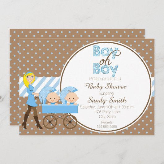 Twee jongens in een Uitnodiging van het Baby showe (Voorkant / Achterkant)