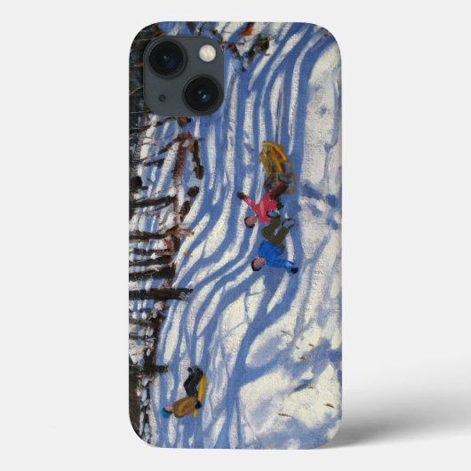 Twee jongens vallen van een slee Morzine Case-Mate iPhone Case (Achterkant)