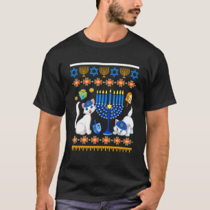 Twee Joodse katten met Menora Chanukah Dreidel Han T-shirt
