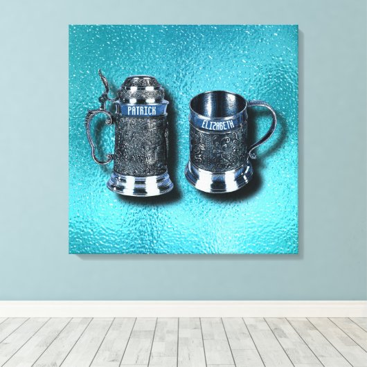 Twee Jubileum bruiloft genoemd de Mokken van de Be Canvas Afdruk (Insitu (Houten vloer))