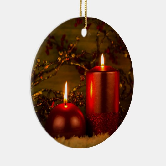 Twee kaarsen kerstversiering keramisch ornament (Rechts)