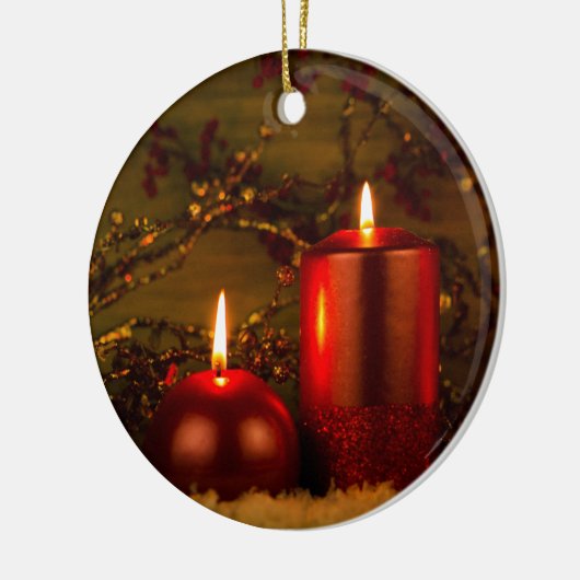 Twee kaarsen kerstversiering keramisch ornament (Links)