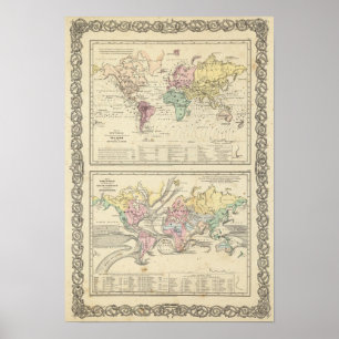 Twee kaarten van de wereld poster