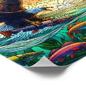 Twee kale adelaars vangen vis over water 10x8 poster (Hoek)