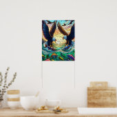 Twee kale adelaars vangen vis over water 16x20 poster (Keuken)