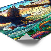 Twee kale adelaars vangen vis over water 7 "x5" poster (Hoek)