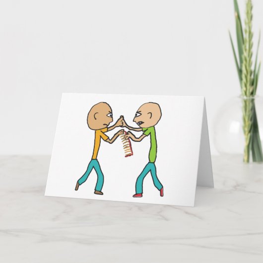Twee kale Mannen vechten om een kam Kaart (Voorkant)