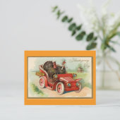 Twee kalkoenen met auto Thanksgiving Briefkaart (Staand voorkant)