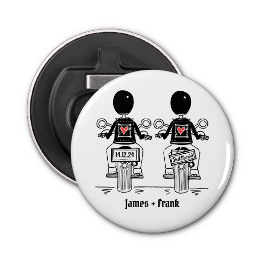 Twee kamers Biker Motorfiets Bruiloft Favor Button Flesopener (Voorkant)