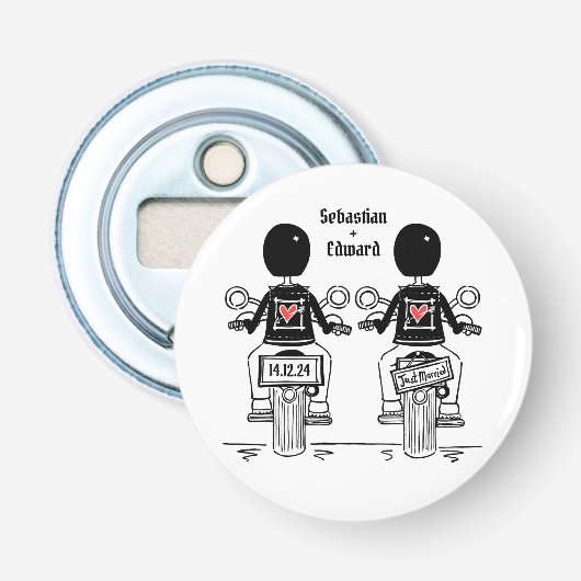 Twee kamers Biker Motorfiets Bruiloft Favor Button Flesopener (Voorkant)