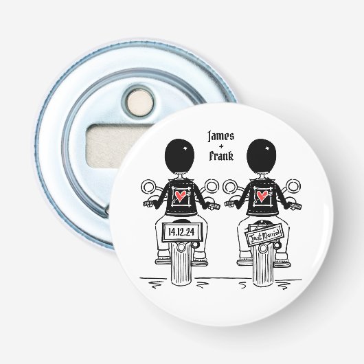 Twee kamers Biker Motorfiets Bruiloft Favor Button Flesopener (Voorkant)