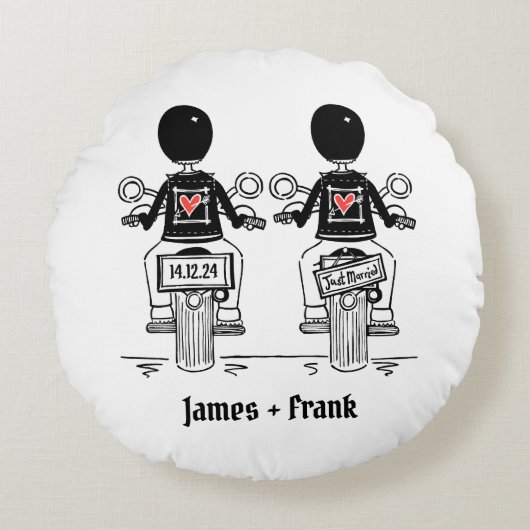 Twee kamers Biker Motorfiets Bruiloft Rond Kussen (Voorkant)