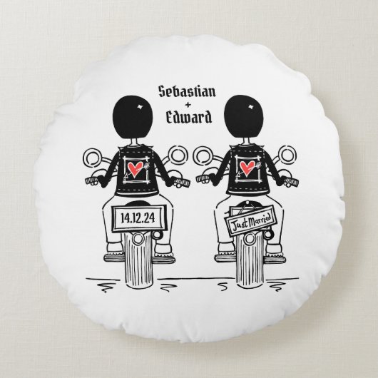 Twee kamers Biker Motorfiets Bruiloft Rond Kussen (Voorkant)