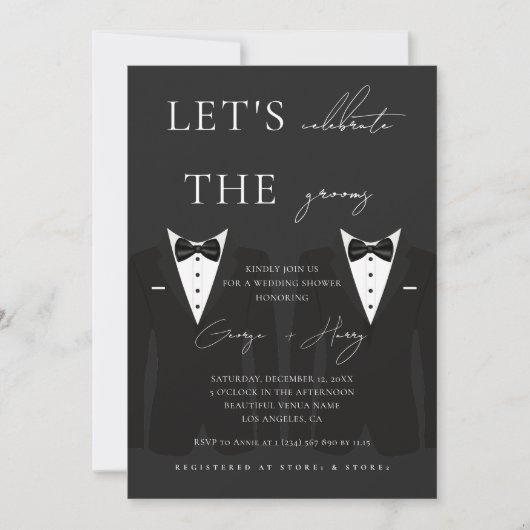 Twee kamers LGBTQ Tuxedo Stijlvolle bruiloft douch Kaart (Voorkant)