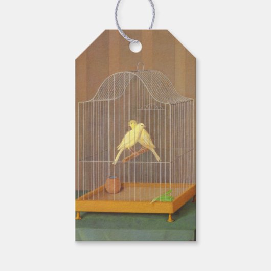 Twee kanaries in een kooi (door Antonio Donghi) Cadeaulabel (Voorkant)