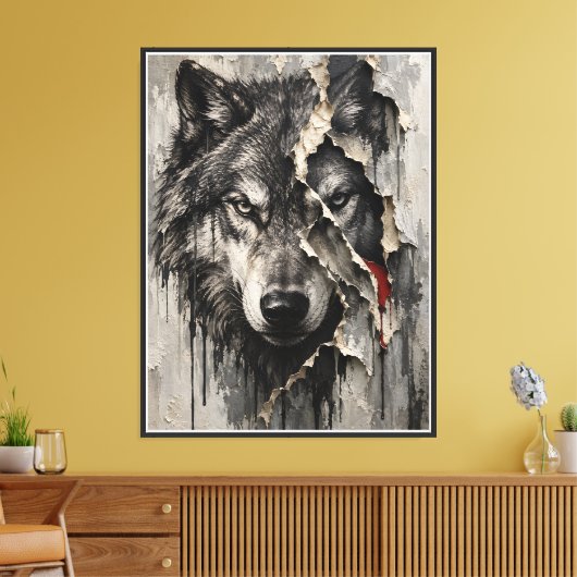 Twee Kanten van Dezelfde Wolf Canvas Afdruk (Insitu (Woonkamer))