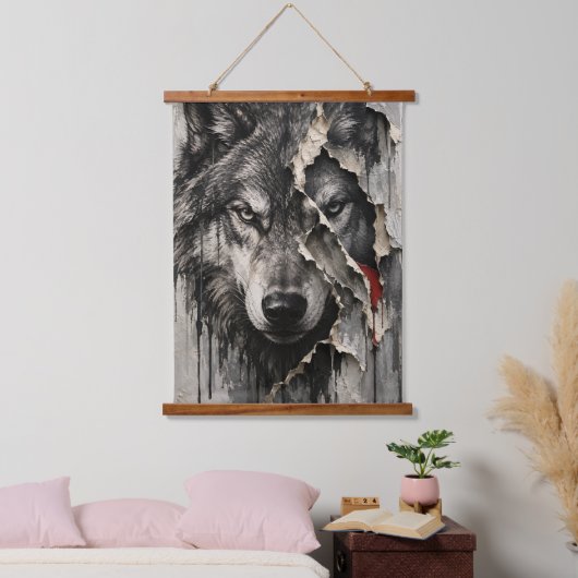 Twee kanten van dezelfde wolf hangend wandkleed (Slaapkamer)