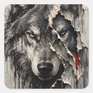 Twee Kanten van Dezelfde Wolf Vierkante Sticker
