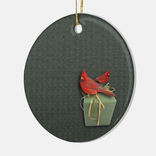 Twee kardinalen keramisch ornament (Links)