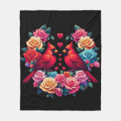 Twee kardinalen met kleurrijke Rozen en harten Fleece Deken (Voorkant)