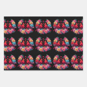 Twee kardinalen met kleurrijke Rozen en harten Inpakpapier Vel (Voorkant 3)